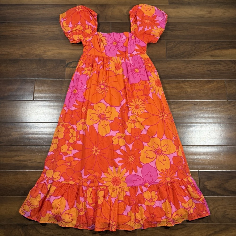 J.Marie Women's‎ Size XS Orange Pink Floral Lizzie Babydoll Midi Dress